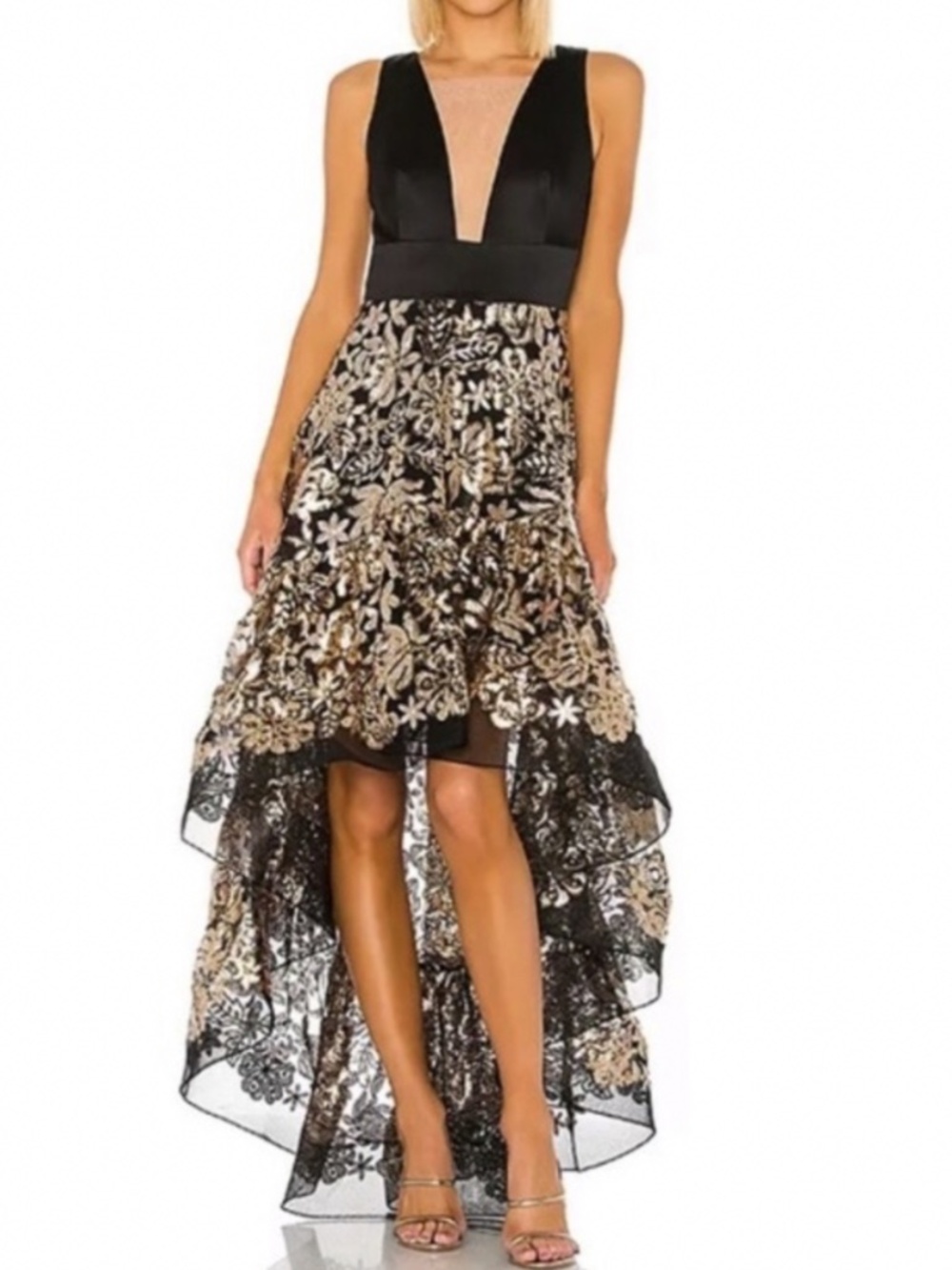 Louise Gown in Black, Gold & Silver